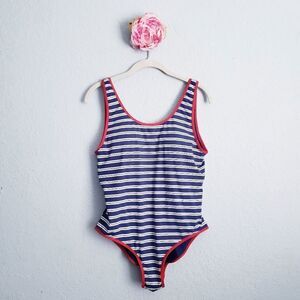 Vineyard Vines Navy and White Striped One-Piece with Red Trim